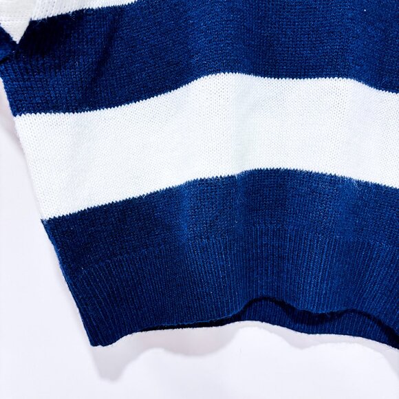 H&M Navy & White Striped Cropped Knit Sweater Mock Neck | Medium * - Picture 6 of 7